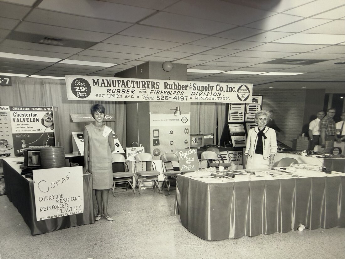 Manufacturers Rubber & Supply Co. trade show booth in 1966 &mdash; Our 29th Year, Rubber and Fiberglass Division