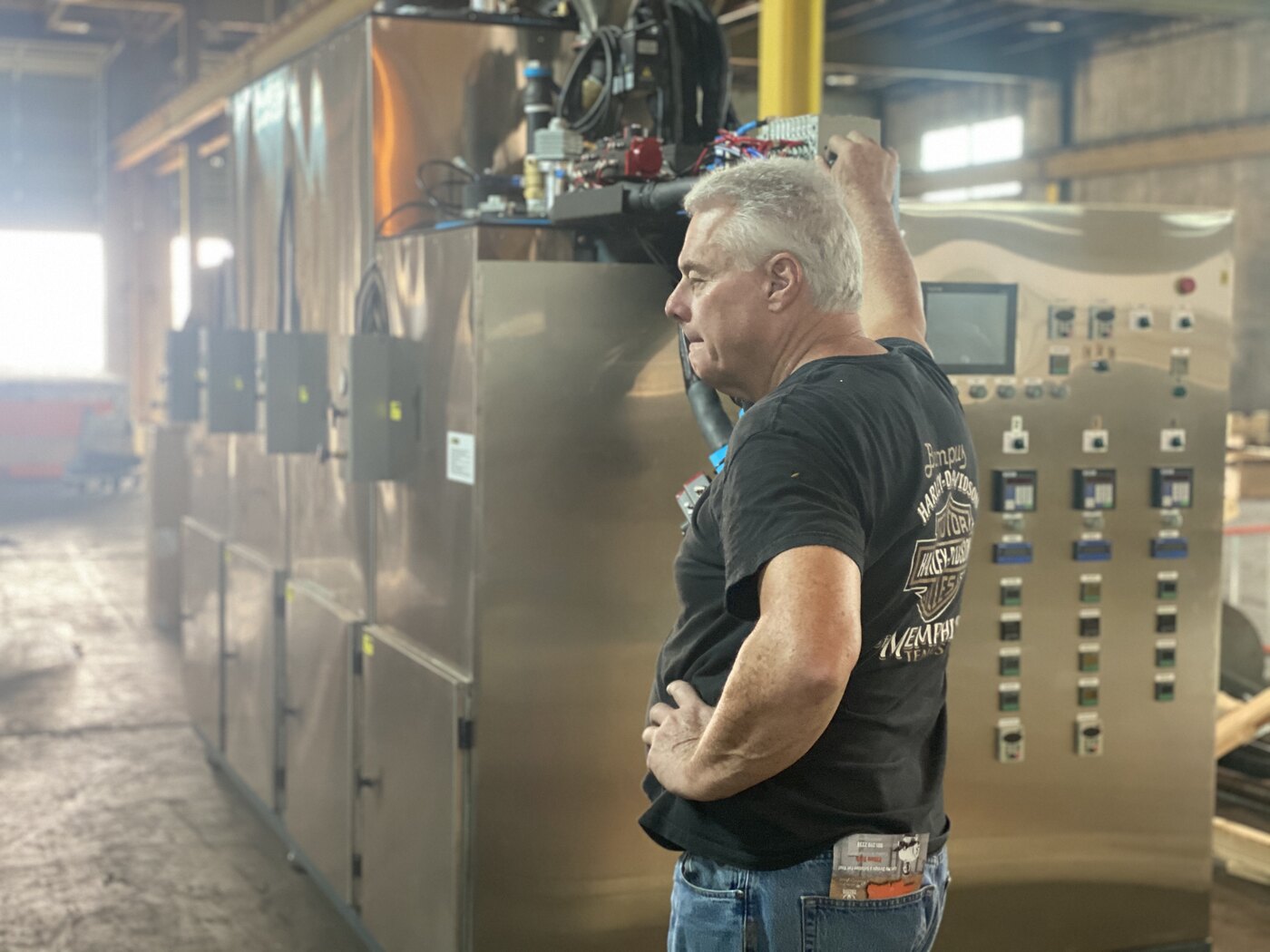 Boyd Arthur III at Arthur Rubber Company's new in-house urethane casting machine, 2015