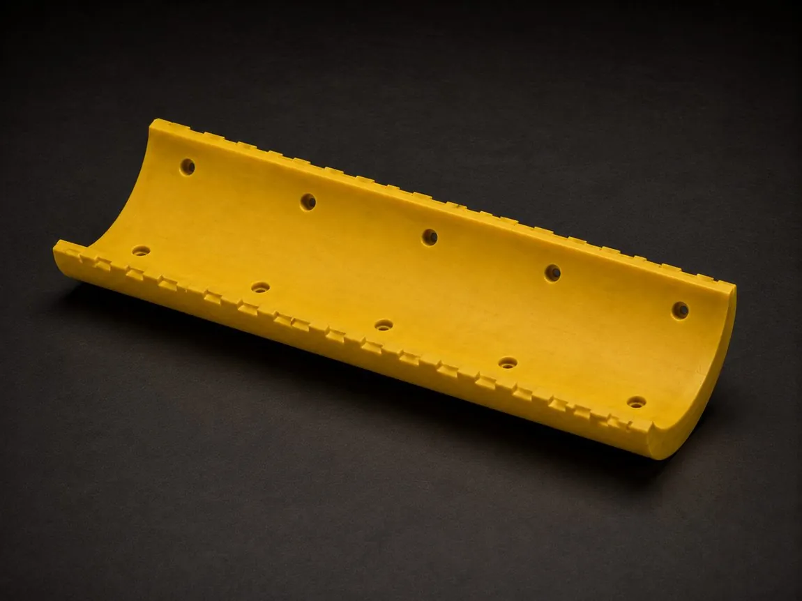 Safety-yellow cast urethane mandrel filler-plate segment with curved gripping face